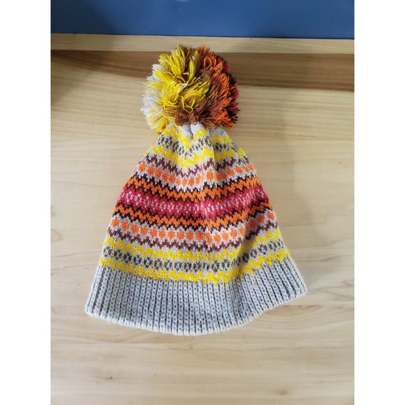 70s/80s Brown, Orange, and‎ Red Pom Pom Stocking Cap - Picture 2 of 3